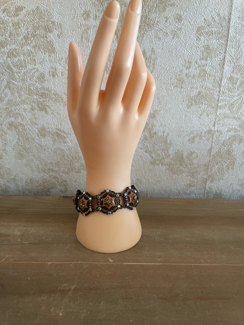 Joan Rivers Brown and Gold Beaded Hexagon Bracelet